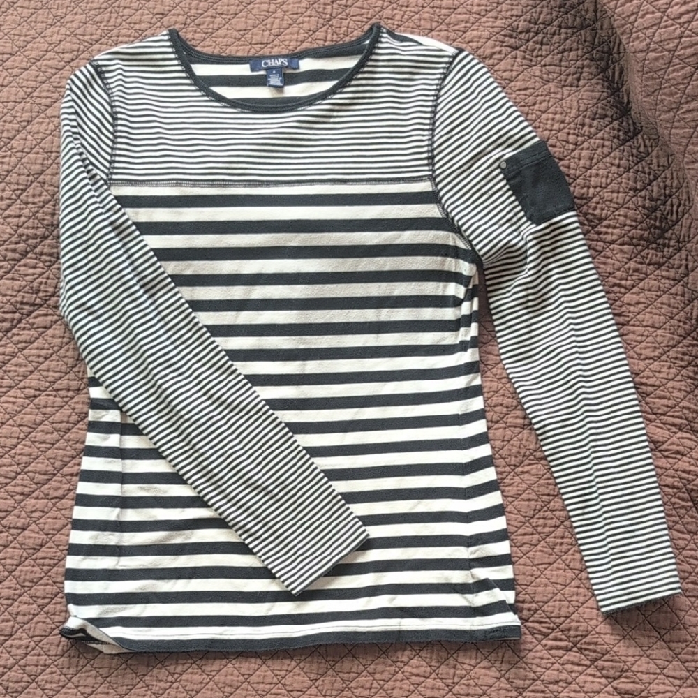 Chaps Black and White Striped Top